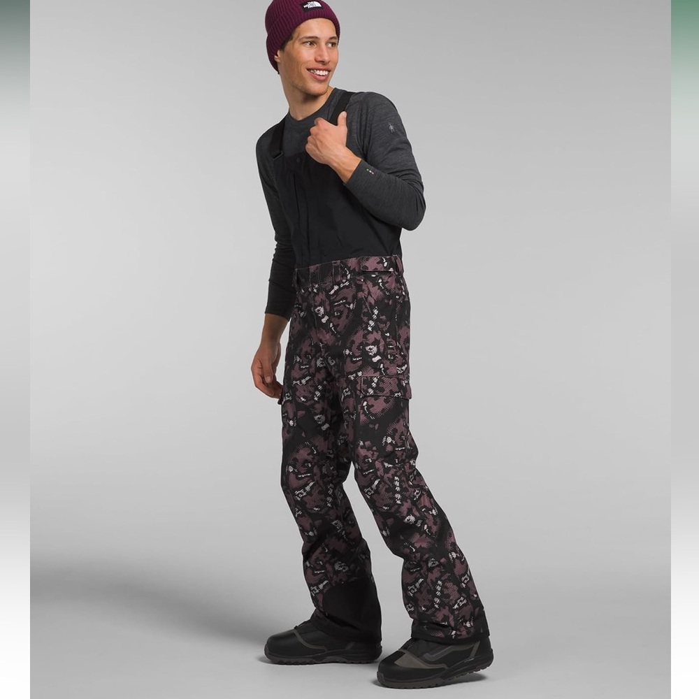 The North Face Men’s Black and Purple Camouflage Bib - Size X-Large